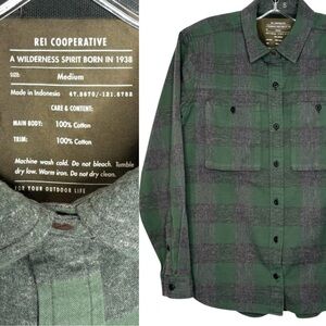 REI Cooperative Green and Gray plaid Flannel Shirt medium